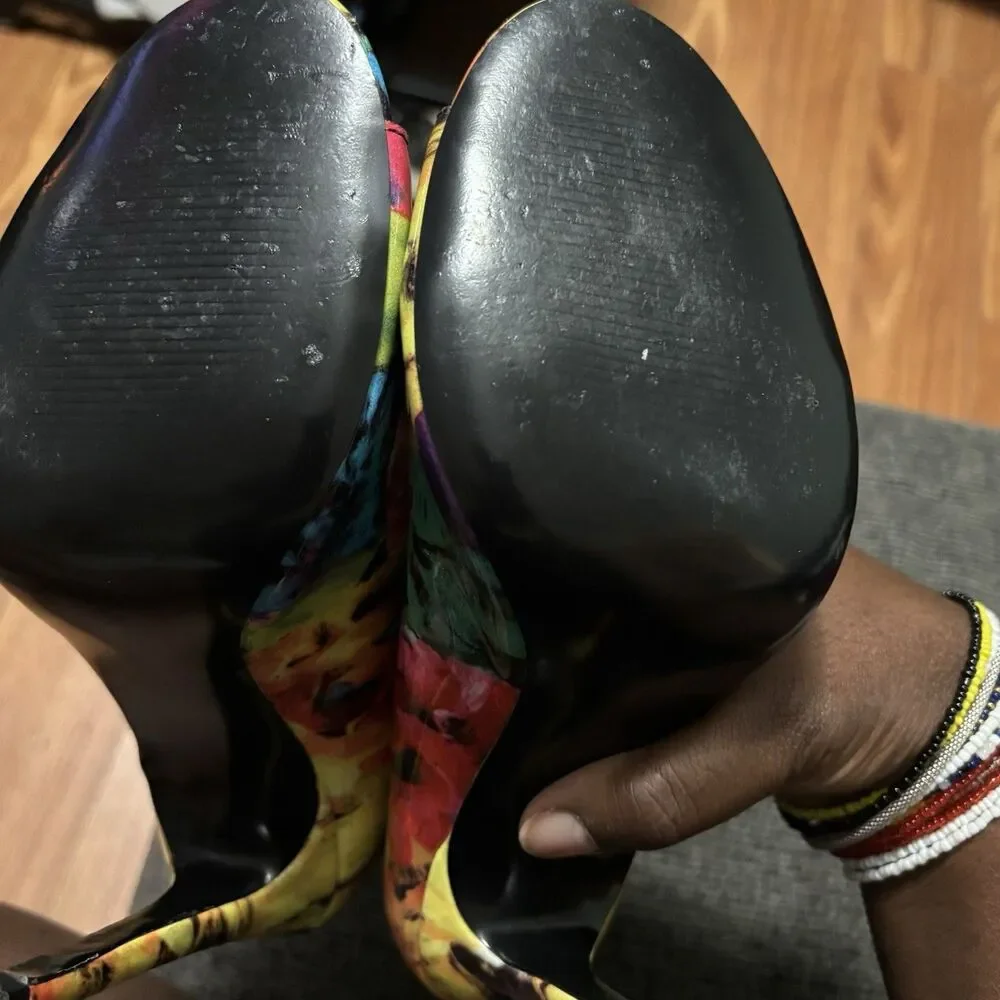 Steve Madden Women’s 7.5 Multicolor Floral Strappy Open Toe Lace-Up Heels